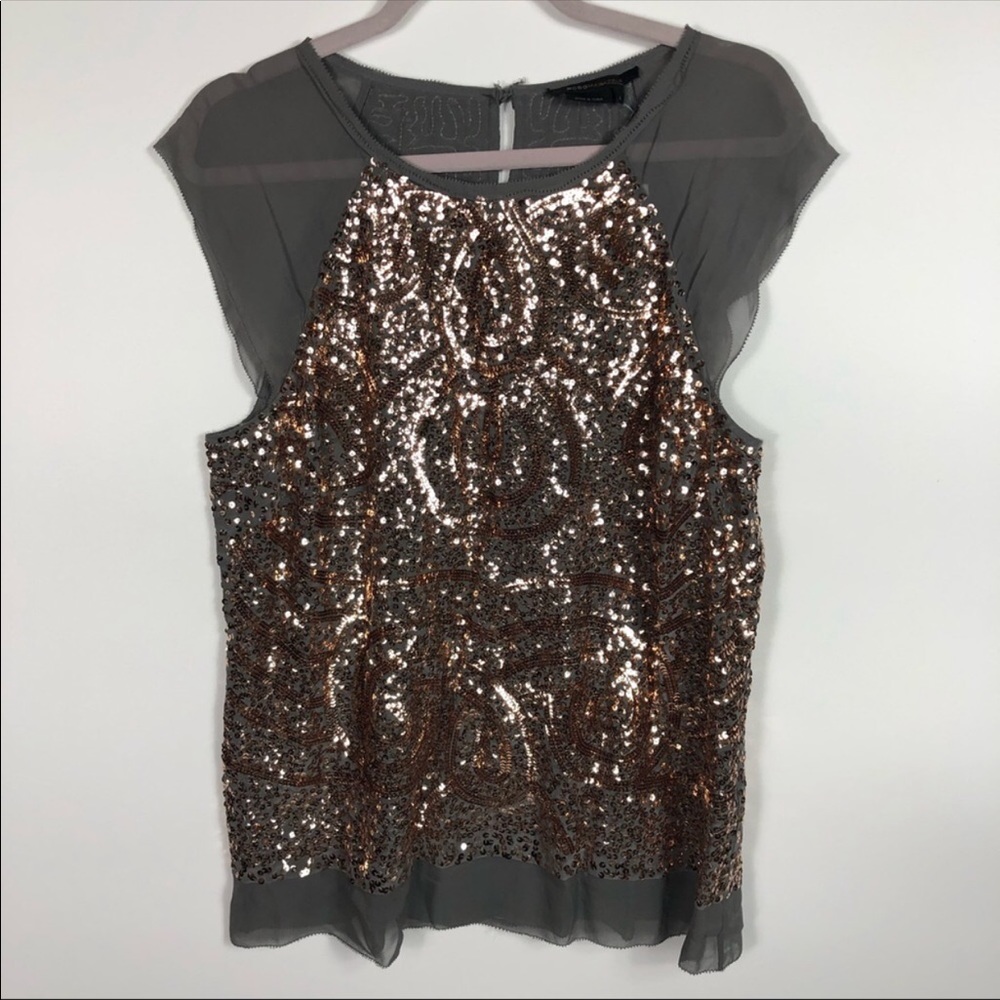 BCBGMaxazria sequin silk top